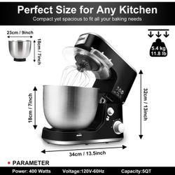 CUSIMAX Stand Mixer Powerful 5Qt Dough Mixer for Baking, Tilt-Head Electric Mixer with Stainless Steel Bowl, Dough Hook, Whisk, Beater, Splash Guard f