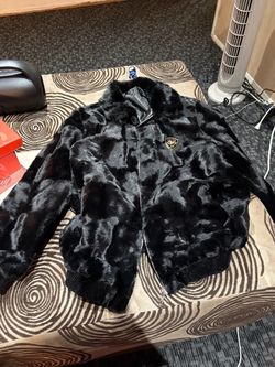 Black Faux Coat XL And Blue Rhinestone Tennis Shoes US 8