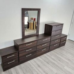 Muebles-de-Dormitorio (CÓMODA CON ESPEJO, GABETERO Y 2 MESITA) ⭐️ Bedroom-Furniture (DRESSER WHIT MIRROR, CHEST AND 2 NIGHT STAND) 🟤 