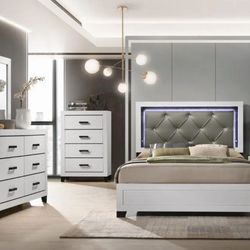 brand new in box! Queen size 5 pieces( Bedframe/Chest/Nightstand/Dresser/Mirror:Delivery Available