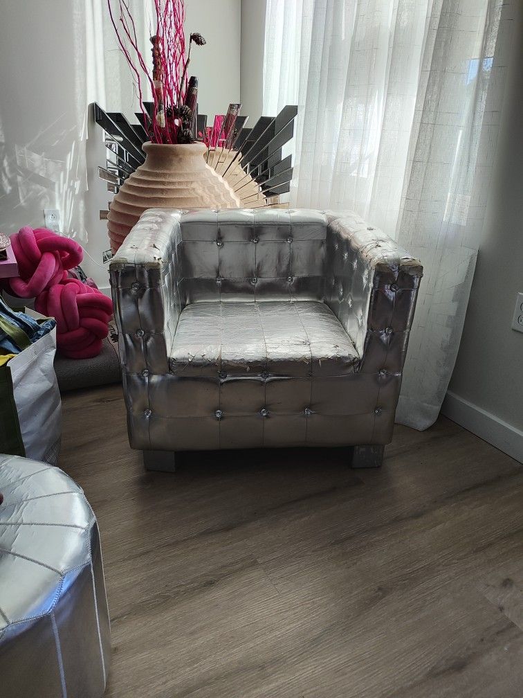 Silver Chair & Ottoman