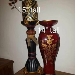 X3 HIGH QUALITY HAND PAINTED BLACK GOLD DAMASK ORNATE CANDLE PILLER HOLDER DISPLAY ACCENT TABLE DECOR