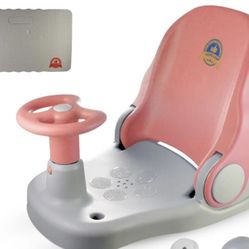 VANDJAM ™ Baby Bath Seat with Foam Kneeler Pad, Thermometer & Bath Toy – Pink