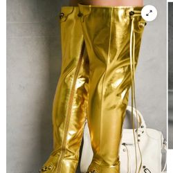 Metallic Thigh High Pointed Toe Boots Size 10