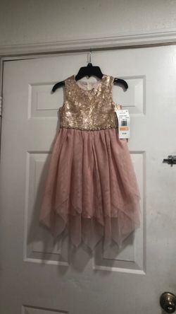 New RARE EDITIONS Girls Gold Sequin Pink Tulle Dress Size 6X