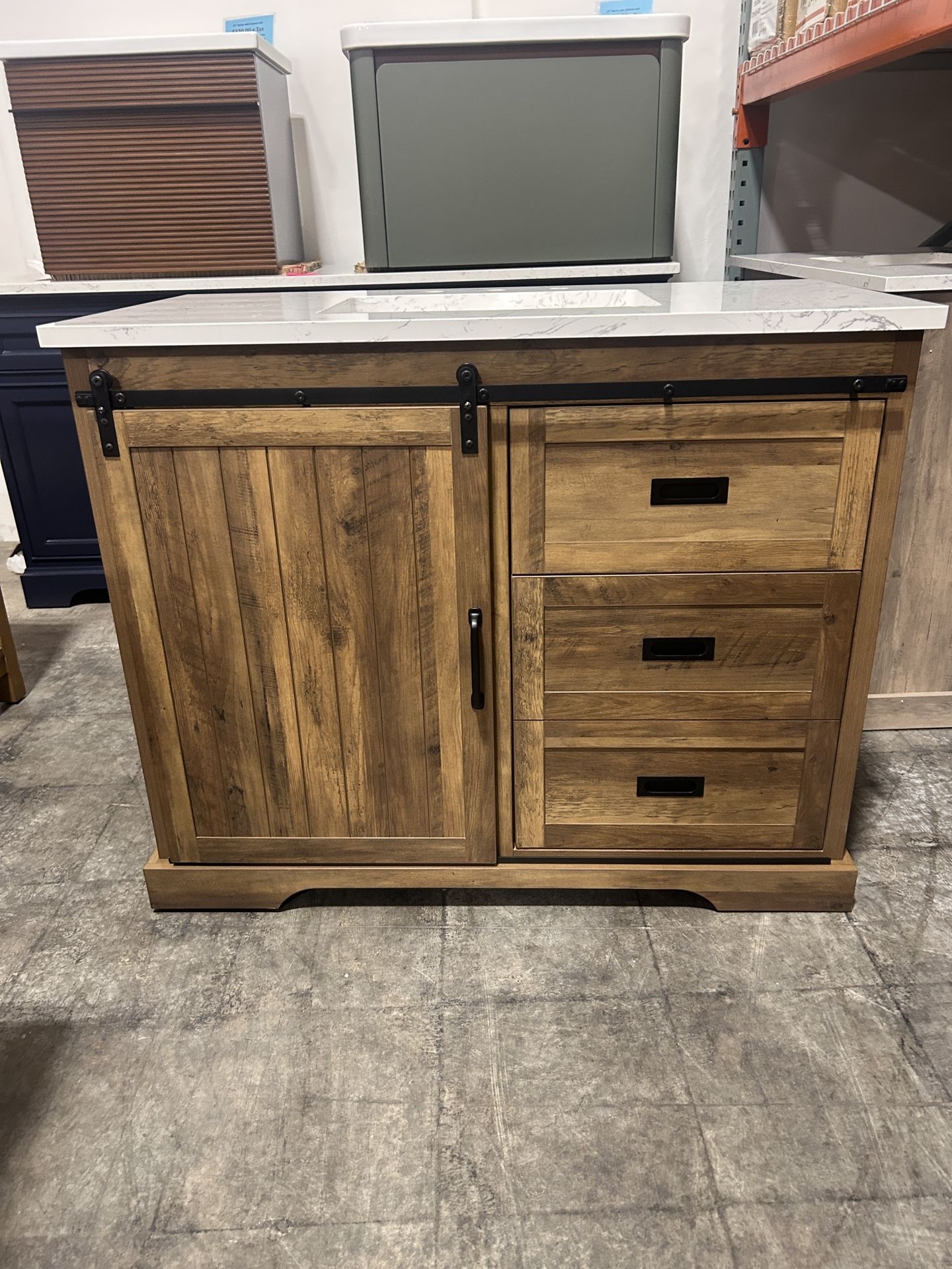 42" Bathroom Vanity Barn Door Stone Countertop (Open Box )
