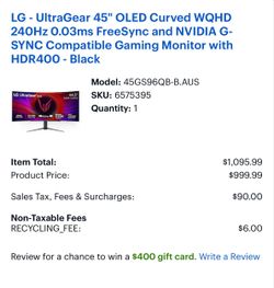 LG UltraGear 45in OLED WQHD 240hz 0.03ms
