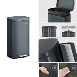 Trash Can with Lid, 8 Gallon Garbage Can, Stainless Steel Small Waste Bin with Step Pedal and Inner Bucket, Soft Close, Kitchen, Greenish 