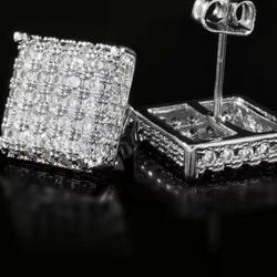 HIP HOP ICED OUT SQUARE ICE  STUDDED ZIRCON EARRINGS 