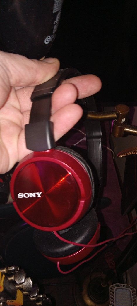 Like New Flat Red Colored Sony Adjustable Headphones
