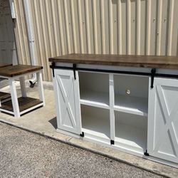 Custom TV Stand Cabinet Entertainment Center TV Lift Modern Rustic Farm House Barn Doors Console Handmade Restorations hardware Insp. Bookshelves 