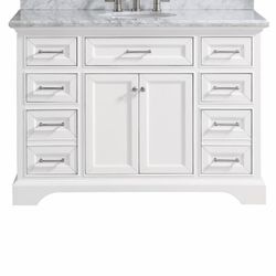 Home Decorators Collection Windlowe 49 in. W x 22 in. D x 35 in. H Bath Vanity in White with Carrera Marble Vanity Top in White with White Sink