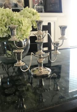 Adjustable Sheffield silver plated 3 candelabra. Made in USA