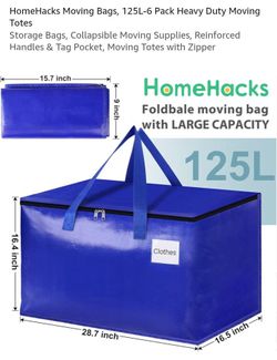 NEW MOVING BAGS 125L- 6 PACK HEAVY DUTY TOTES