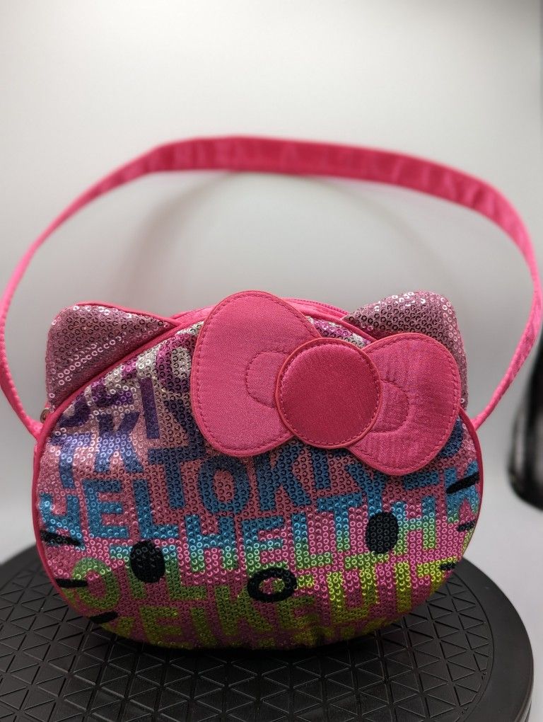 Hello Kitty Sanrio 2012 Pink Sequin Satin Face Bag Purse