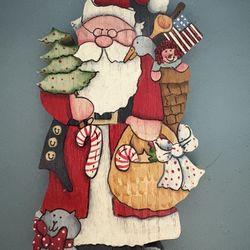 Hand Painted Wooden Santa Decor