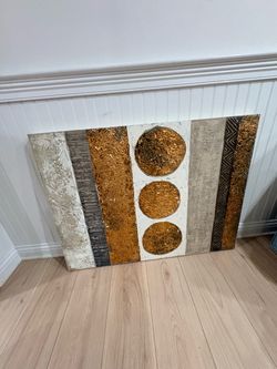 Large Textured Gold and Neutral Abstract Canvas