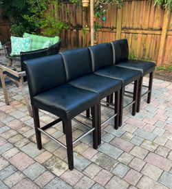 Black Padded Faux Leather Bar Counter Stools