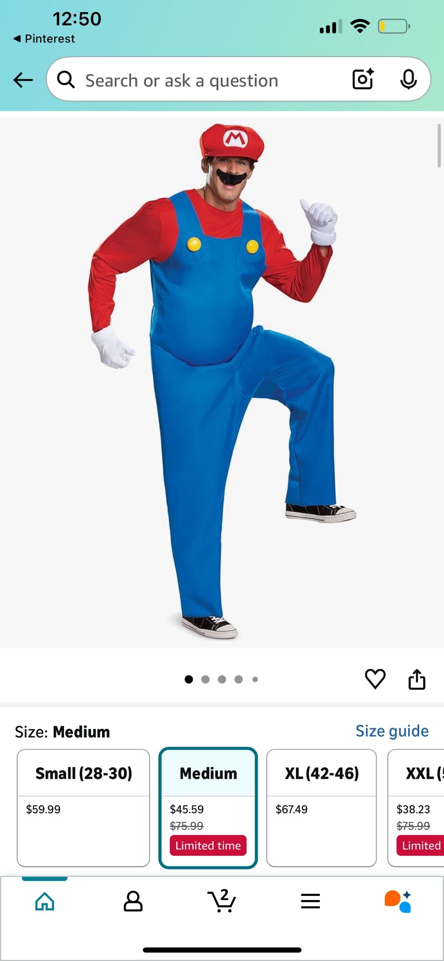 Super Mario Costume – Adult Size Medium