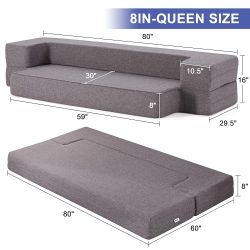 Lazyzizi Floor Sofa Bed, Fold Out Couch Bed Washable Cover Convertible Sleeper Folding Sofa Bed Mattress for Living Room, Guest Bed, Playroom 8inches,