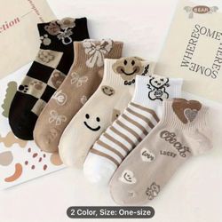5 Pair Women’s Smiley Socks - Soft Breathable Low-Cut Casual & Fashionable Design with Smiley Face Patterns, & Dots