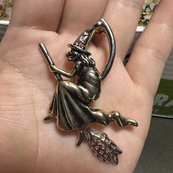 Witch Sit On Broom Flying Pin Brooch Alloy