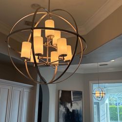 2 Contemporary Brushed Nickel Lite Fixtures 