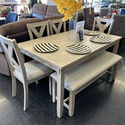 6pcs Dining Set ((table, 4 Chairs & Bench))