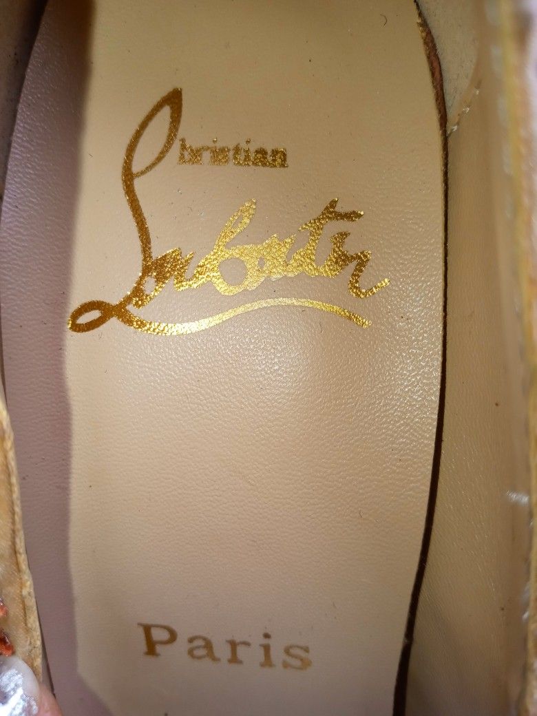 Christian Louboutin Red-Soled Sparkly Gold Stilettos