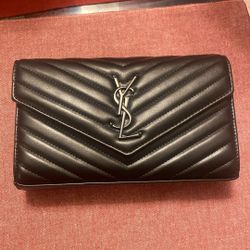 Saint Laurent YSL Monogram Clutch - Black Leather 