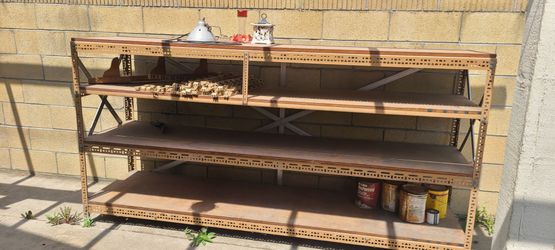 heavy-duty, industrial-style slotted angle shelving unit. Read Description