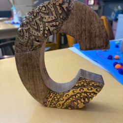 Solid Wood Hand Carved Letter C