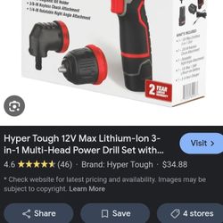 Hyper Tough 12V Max Lithium-Ion 3-in-1 Multi-Head Power Drill Set with 1.5Ah Battery and Charger