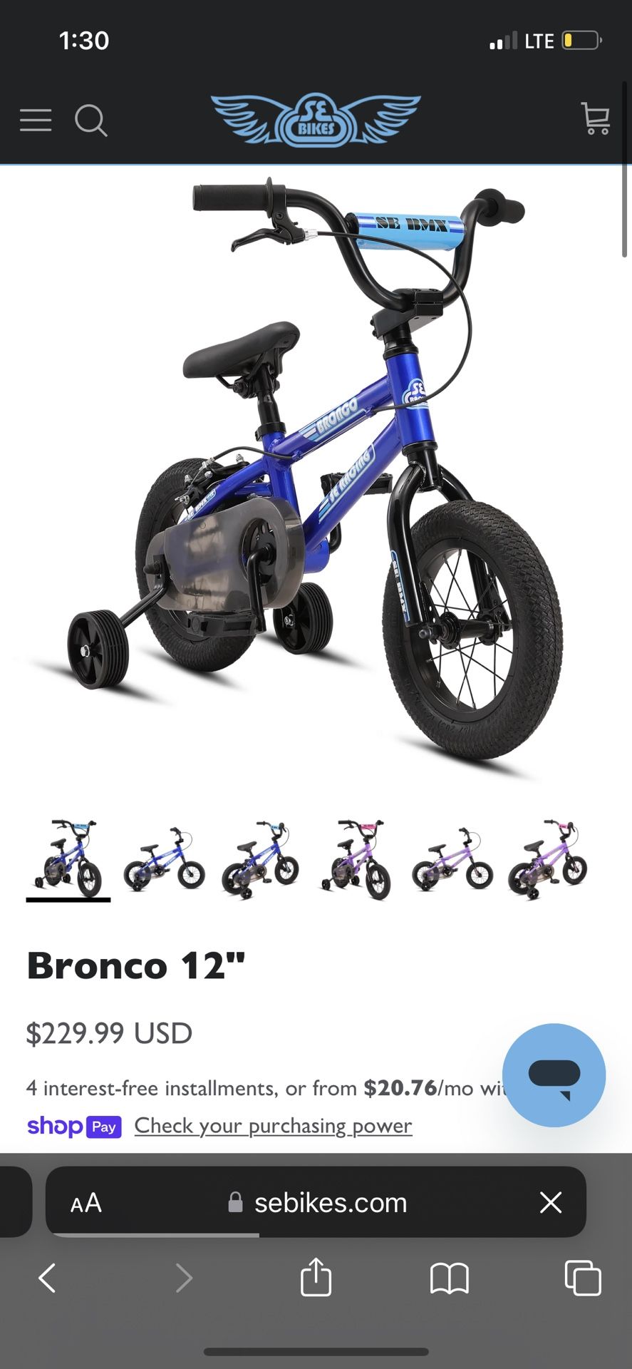 SE bikes Kids Bronco Blue 12''