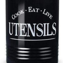 Walford Home Original Kitchen Utensil Holder Crock, Black With Premium Padded Base 