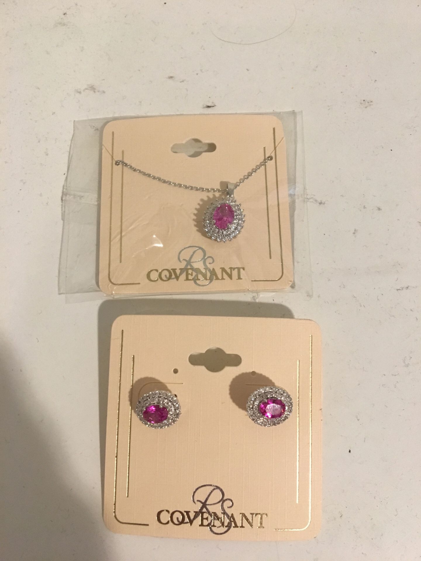 Pink / diamond earrings and necklace