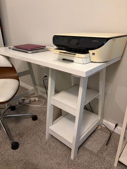 White Sawhorse Desk- Good condition- just a few scuffs. Dimensions are 46”long and 20” deep.
