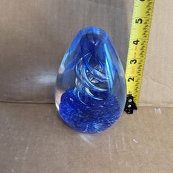 Paperweight Glass Murano Style Blue Swirl Egg Shaped