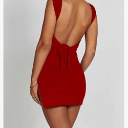 Sexy sleeveless summer mini dress for women with tie waist, square back, open back, hem slit, ruched, fitted and strappy