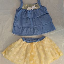 Girls' 2 Piece. Skirt and tank top,  blue and yellow. Size 6. 