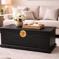 Solid Wood Storage Trunk Black Table 