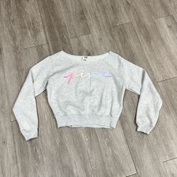 VS PINK Victoria’s Secret Gray Logo Off Shoulder Cropped Sweatshirt Size S