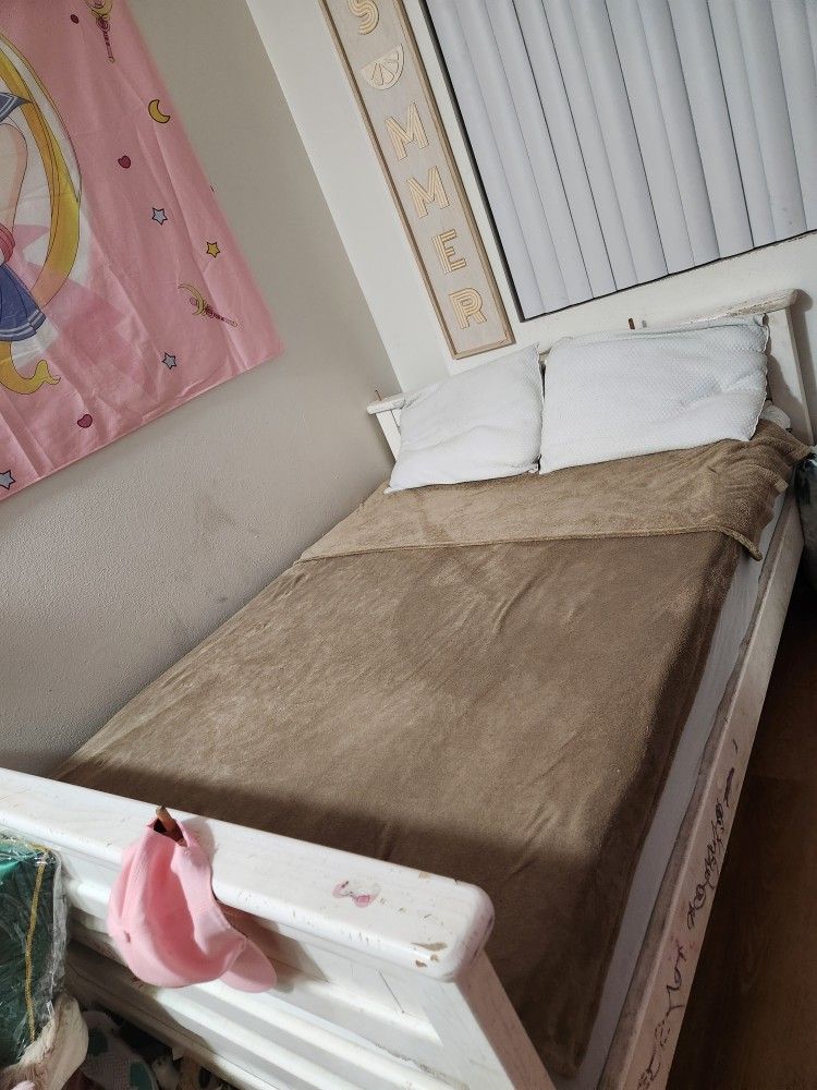 White Bunk Bed Full And Twin Size Solid Wood