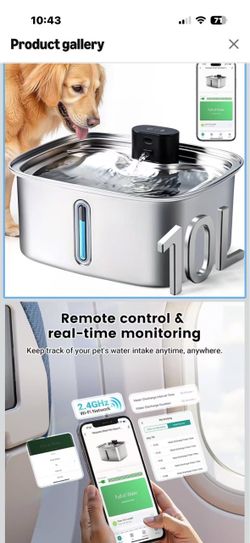 Brand New!Smart Dog Water Bowl Dispenser Large, 10L/ 2.64Gal Cordless Dog Water Fountain Stainless Steel with APP Monitoring, 4000mah Automatic Cat Wa