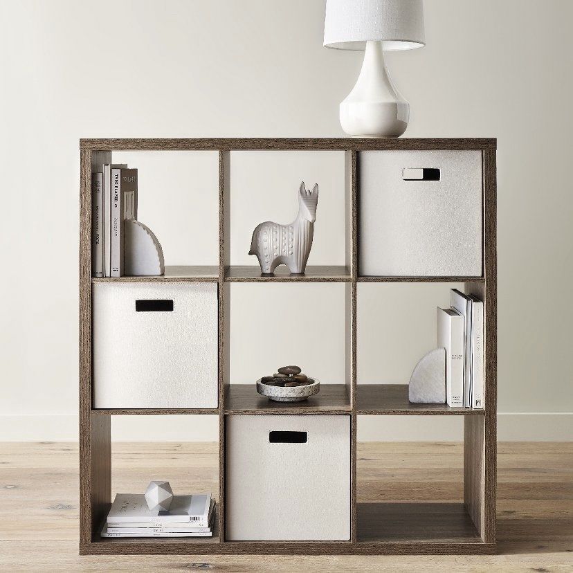 New! Threshold Gray Oak 9 Cube Cubby Organizer Shelf