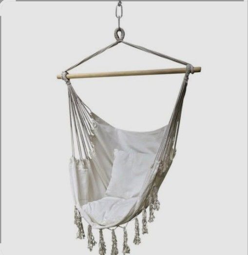 NEW Boho Hammock Chair (4 avail) 2 cushions, storage pocket & hanging hardware Macrame Fringe NIP