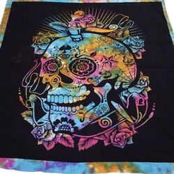 Tie Dye Skull Spade Black Rainbow Tapestry Wall Hanging Room Home Decor 