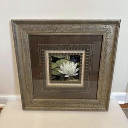 Large 19.5” Square Water Lily Wall Art – Elegant Tiered Gold Frame
