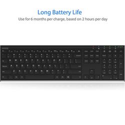 Arteck 2.4G Wireless Keyboard Stainless Steel Ultra Slim Full 