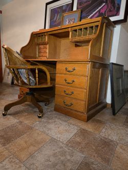 Vintage American Drew HomeTech Roll-Top Desk + Chair